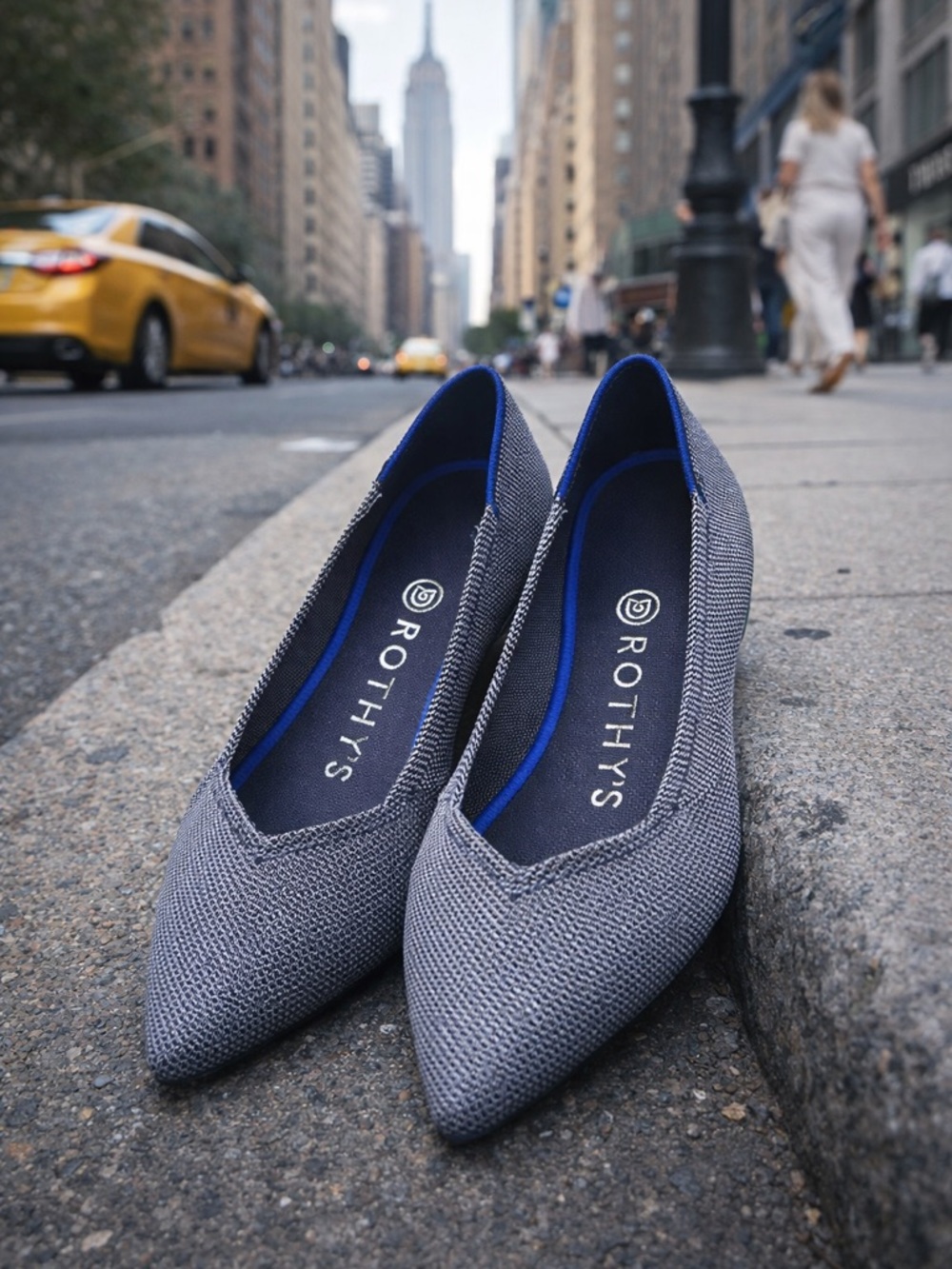 Rothy's Pointed Knit Flats in Charcoal Blue